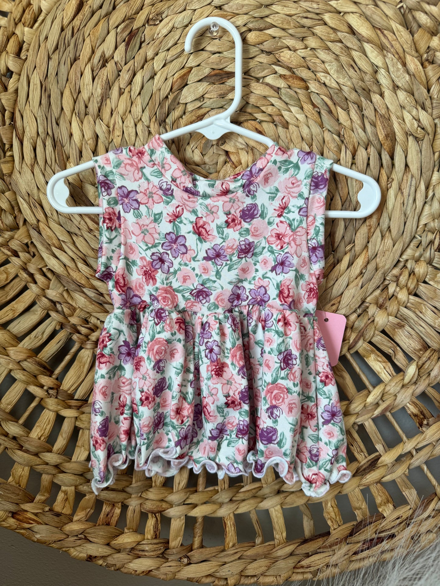 Peplum pink purple floral top