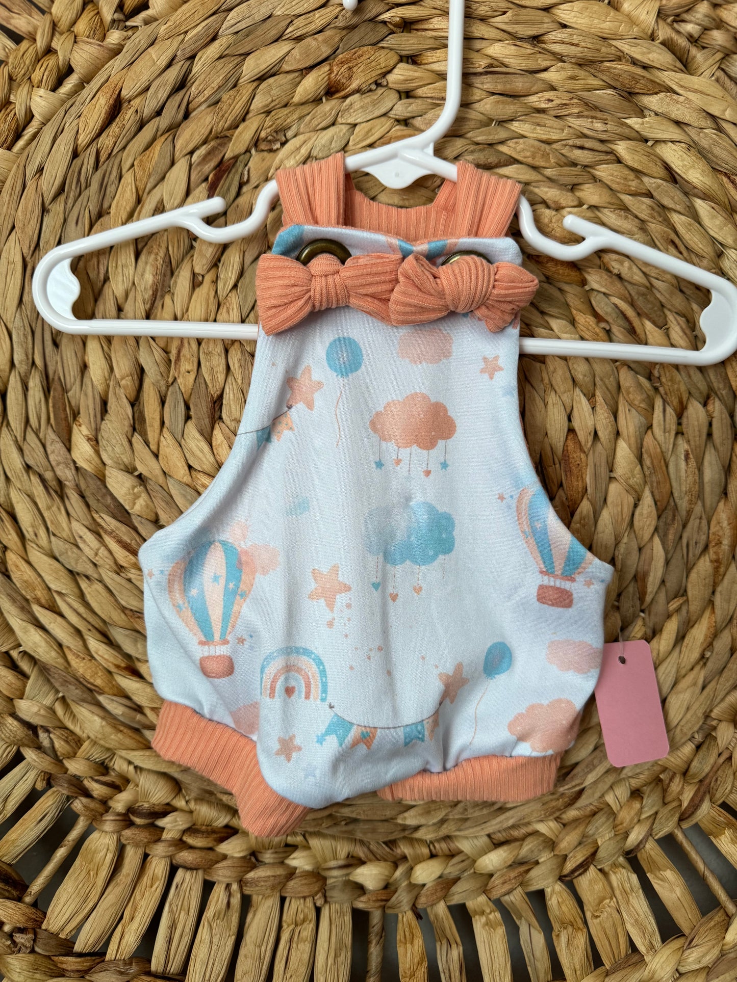 Bree hot air balloon romper peach ties