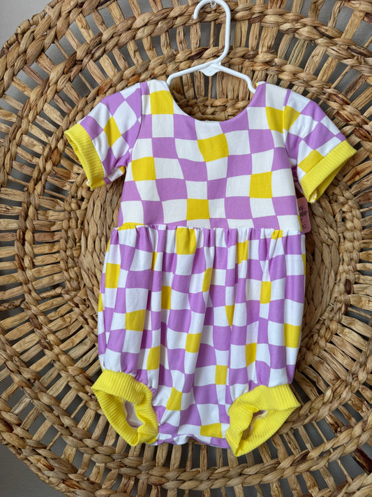 Jersey Purple yellow checker romper